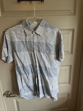 J Crew Men’s Linen Short-Sleeve Striped Button-Up Shirt - Gray & White